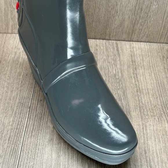 Hunter Rain Boots Womens Size 7 Verbier Tall Lace Up Detail Wedge Rubber Gray - Picture 8 of 10